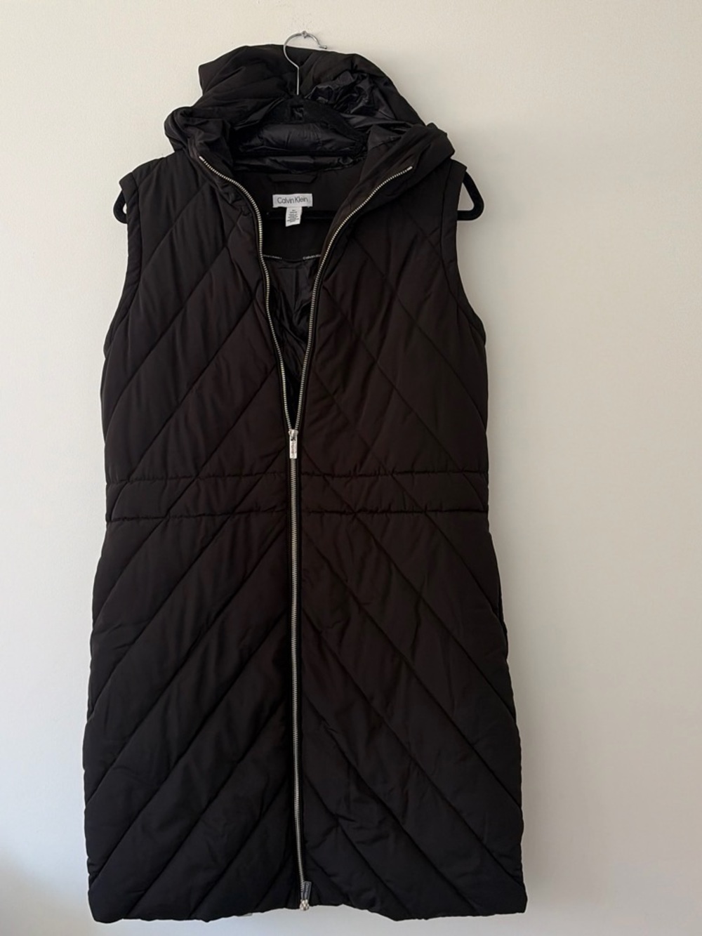 Calvin Klein Black Quilted Hooded Long Vest